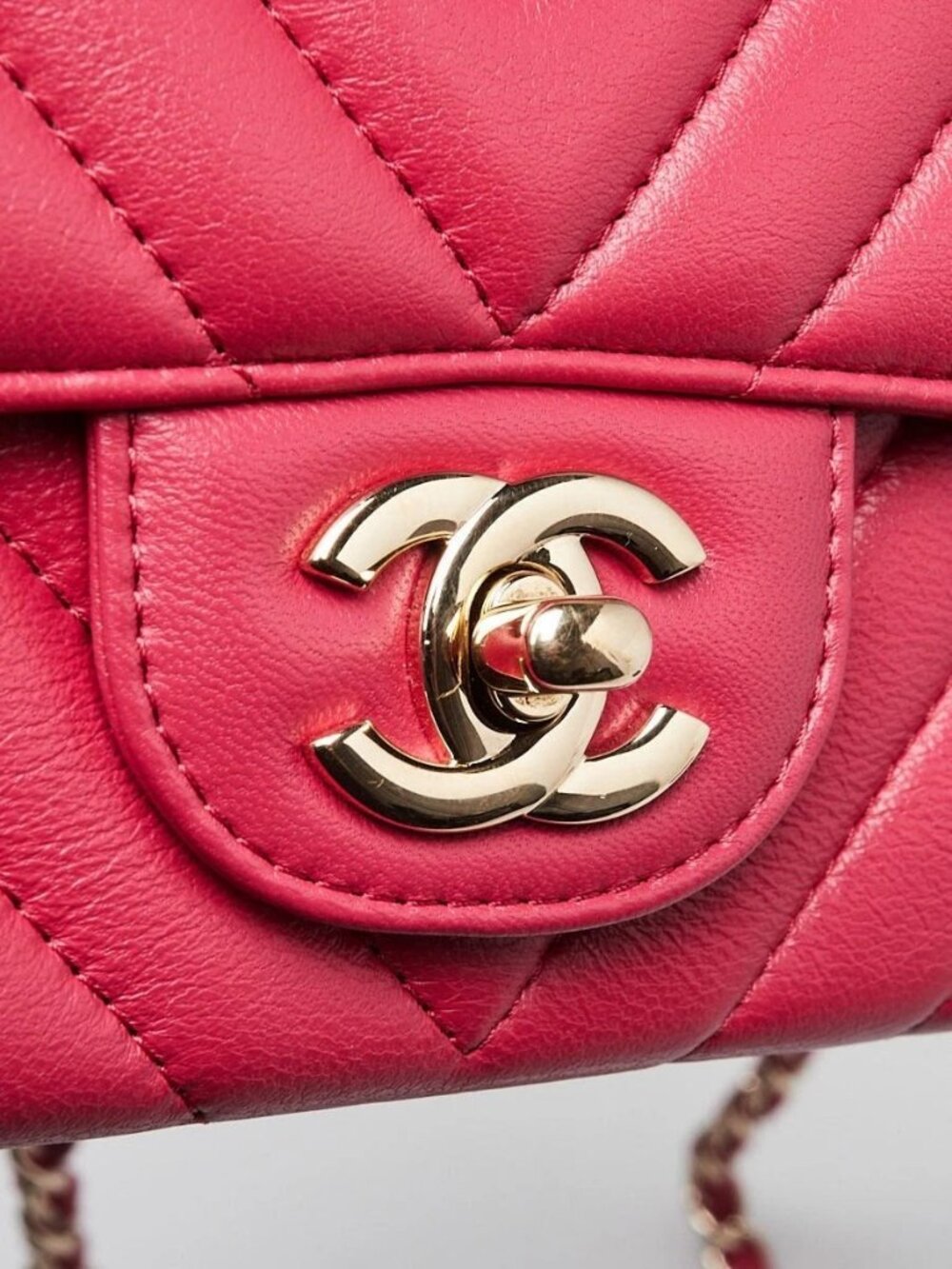 Chanel Pink Chevron Quilted Lambskin Leather Classic Mini Rectangular Bag - Picture 6 of 11